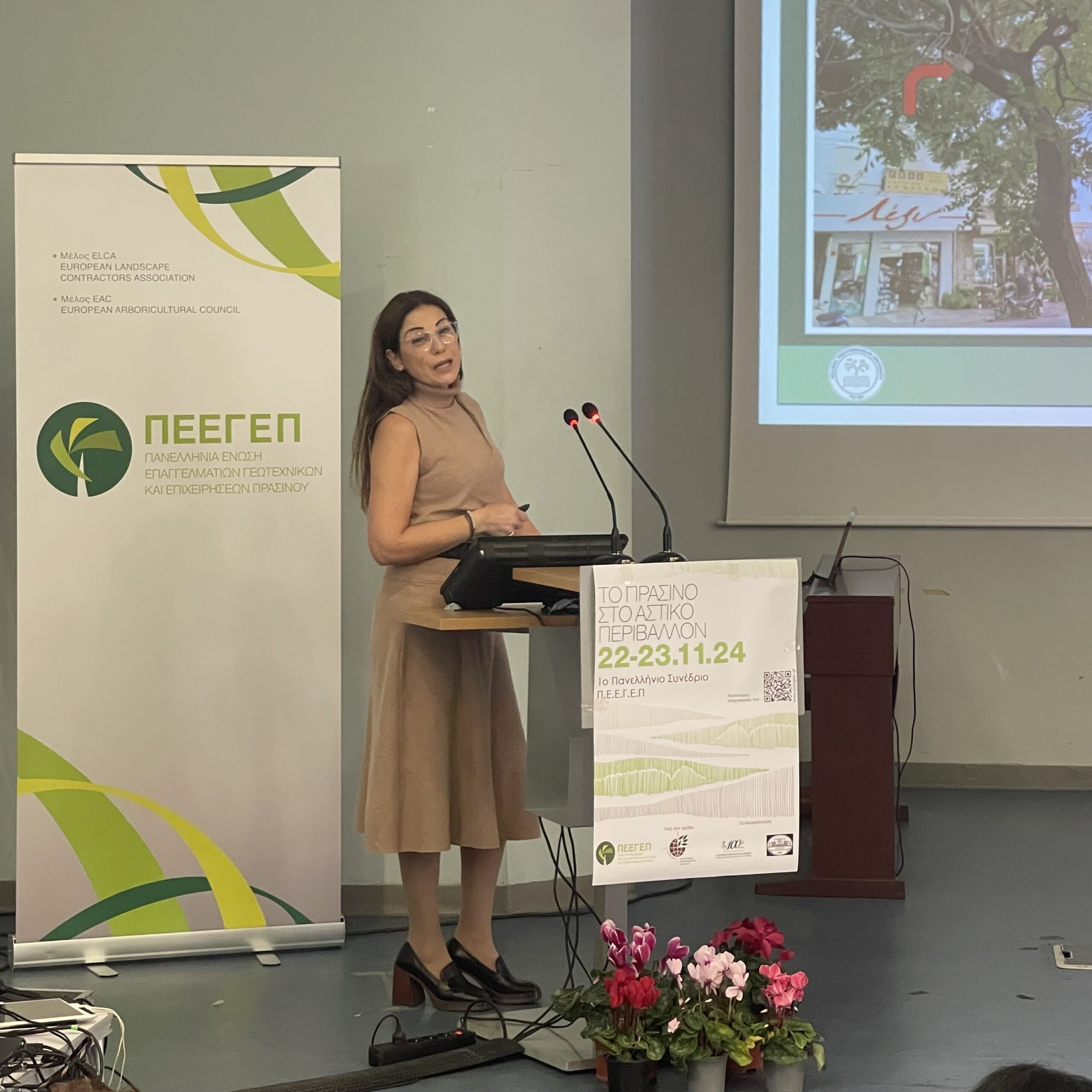 Η Ε. Σφακιανάκη κατά τη διάλεξή της με θέμα: "Δημιουργία Παρατηρητηρίου και Θεσμοθέτηση των Διαδικασιών Εγκατάστασης και Διαχείρισης για το Αστικό Πράσινο της Κρήτης", στο 1ο Πανελλήνιο Συνέδριο της ΠΕΕΓΕΠ.